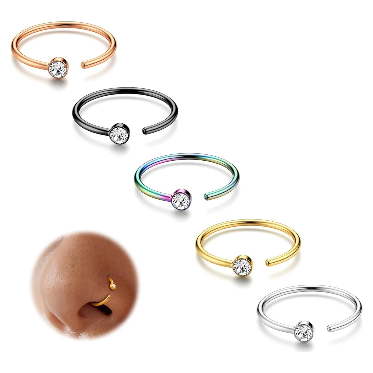 Aros de Nariz ORAZIO 5 Pcs Acero Inoxidable 20G 5 Colores