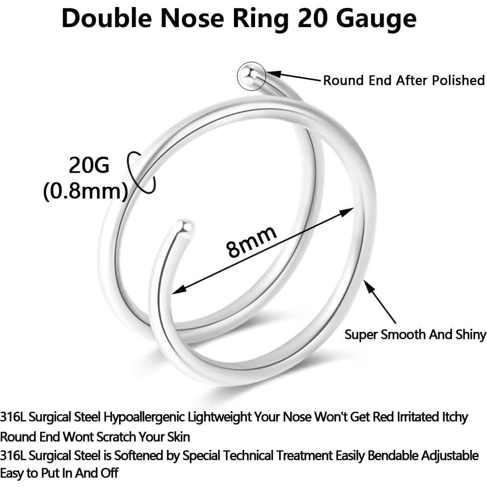 Aros Doblados para Nariz Fzroezz Acero Quirúrgico 20G 8mm