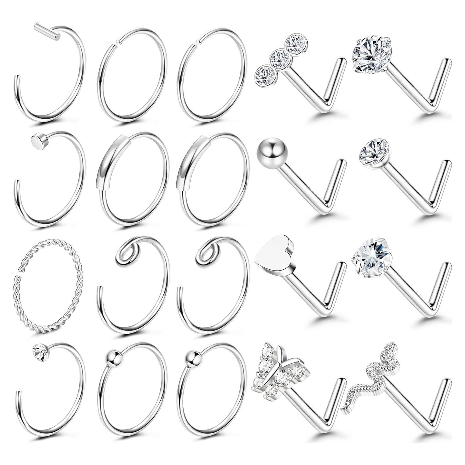 Conjunto 20 Pcs Aros Nasales 20G UBGICIG Acero Quirúrgico Hipoalergénico