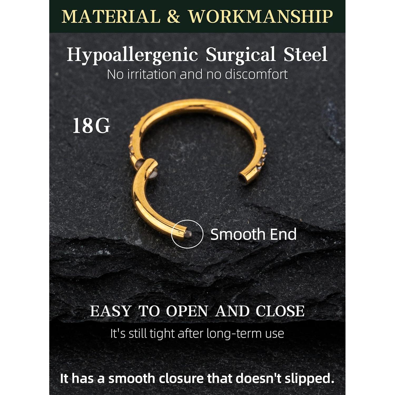 Aro para nariz hipoalergénico 18G 8mm HANCAO oro 14K