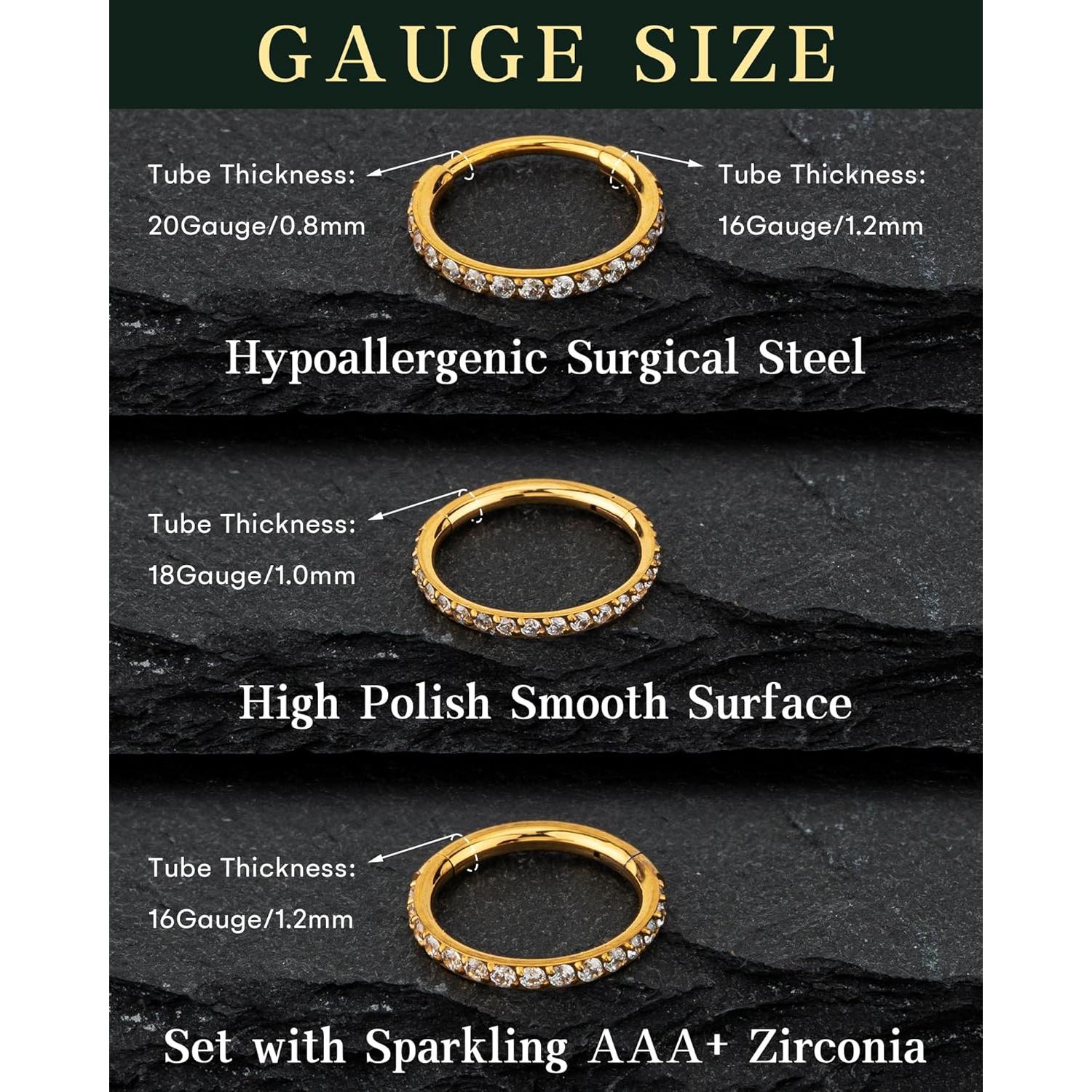 Aro para nariz hipoalergénico 18G 8mm HANCAO oro 14K