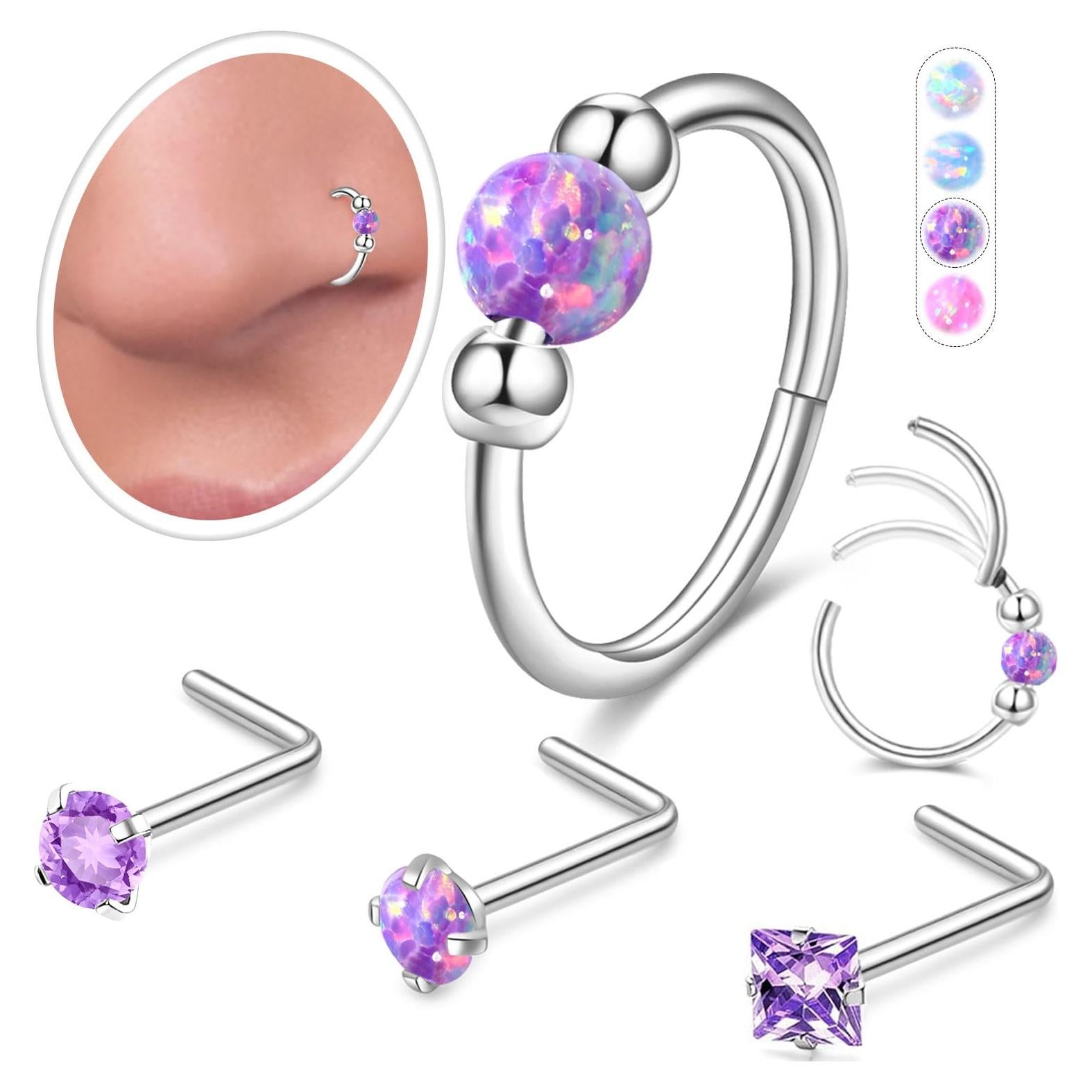 Juego de 4 Aros de Nariz Acero Inoxidable Hipoalergénicos 18G