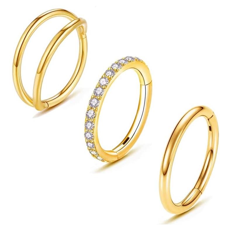 3 Aros Nasales 18G Oro Acero Quirúrgico 8mm para Septum