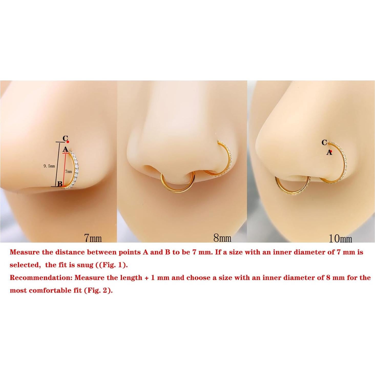 3 Aros Nasales 18G Oro Acero Quirúrgico 8mm para Septum