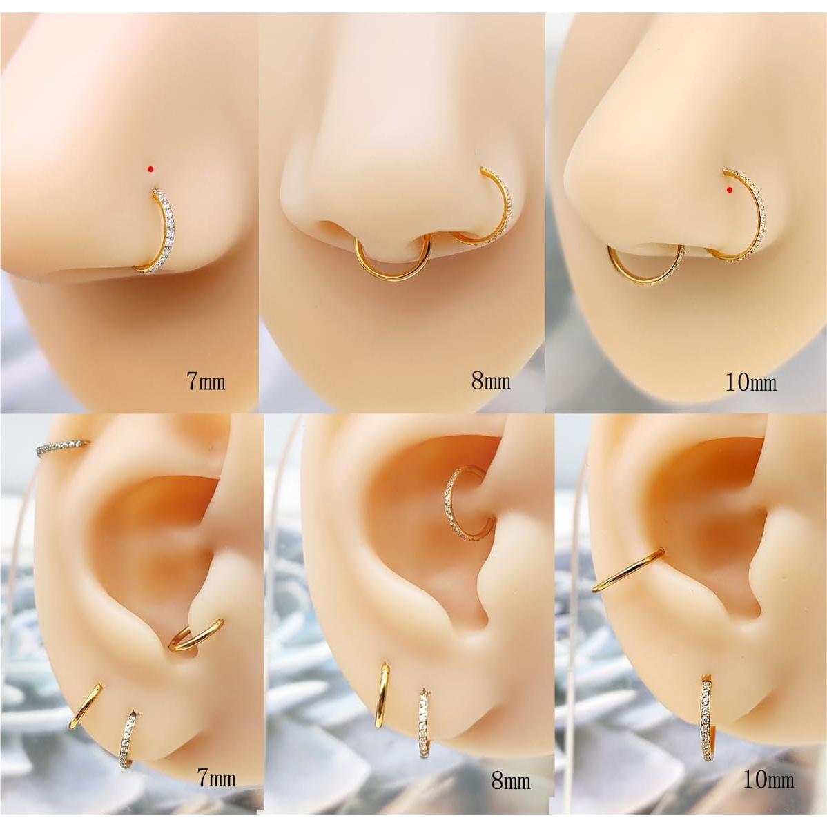 3 Aros Nasales 18G Oro Acero Quirúrgico 8mm para Septum