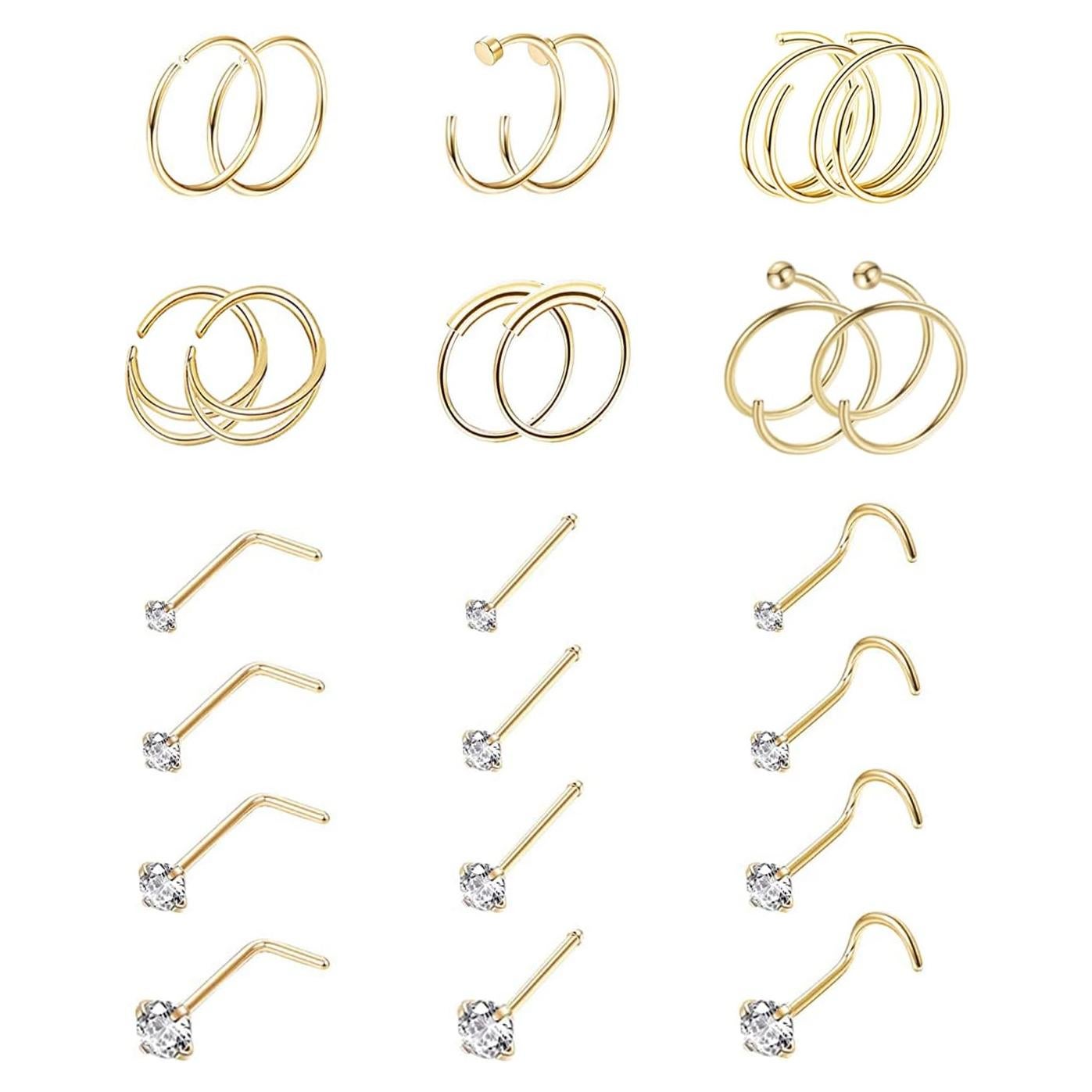 Set de 24 Anillos de Nariz Vegolita 22G Acero Inoxidable