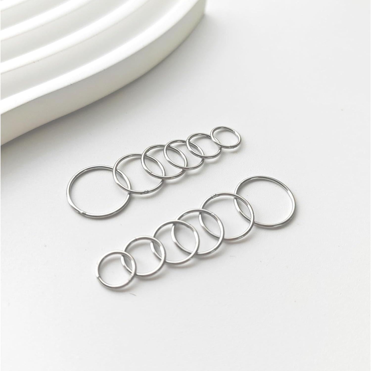 12 Aros Nasales 316L Acero Quirúrgico Plata 6-12mm 18G