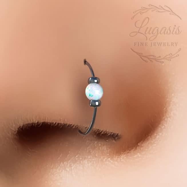 Anillo de Nariz Hipoalergénico Lugasis con Ópalo Blanco 2mm