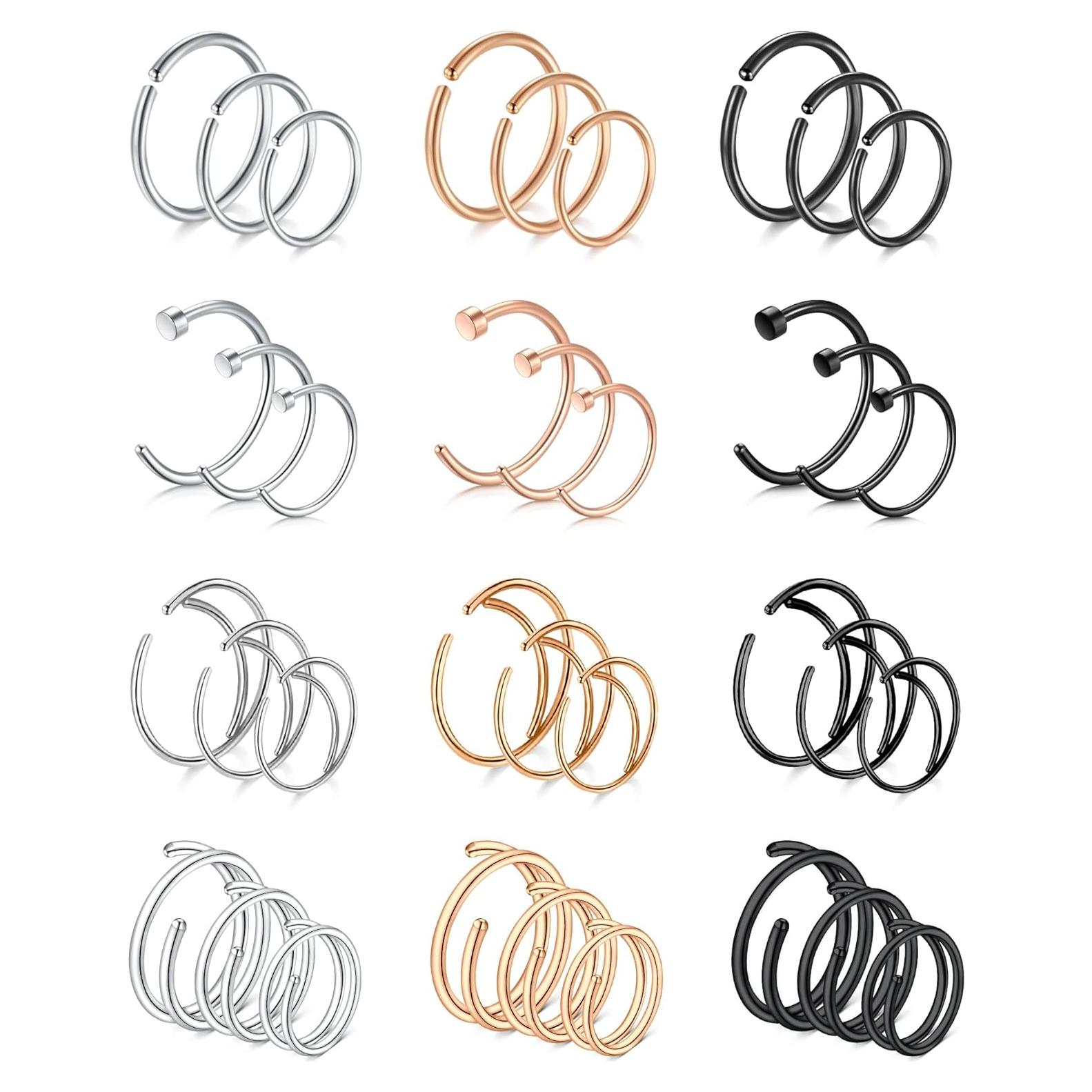 Aros Nasales FECTAS Acero Quirúrgico 20G 8-12mm 36 Piezas