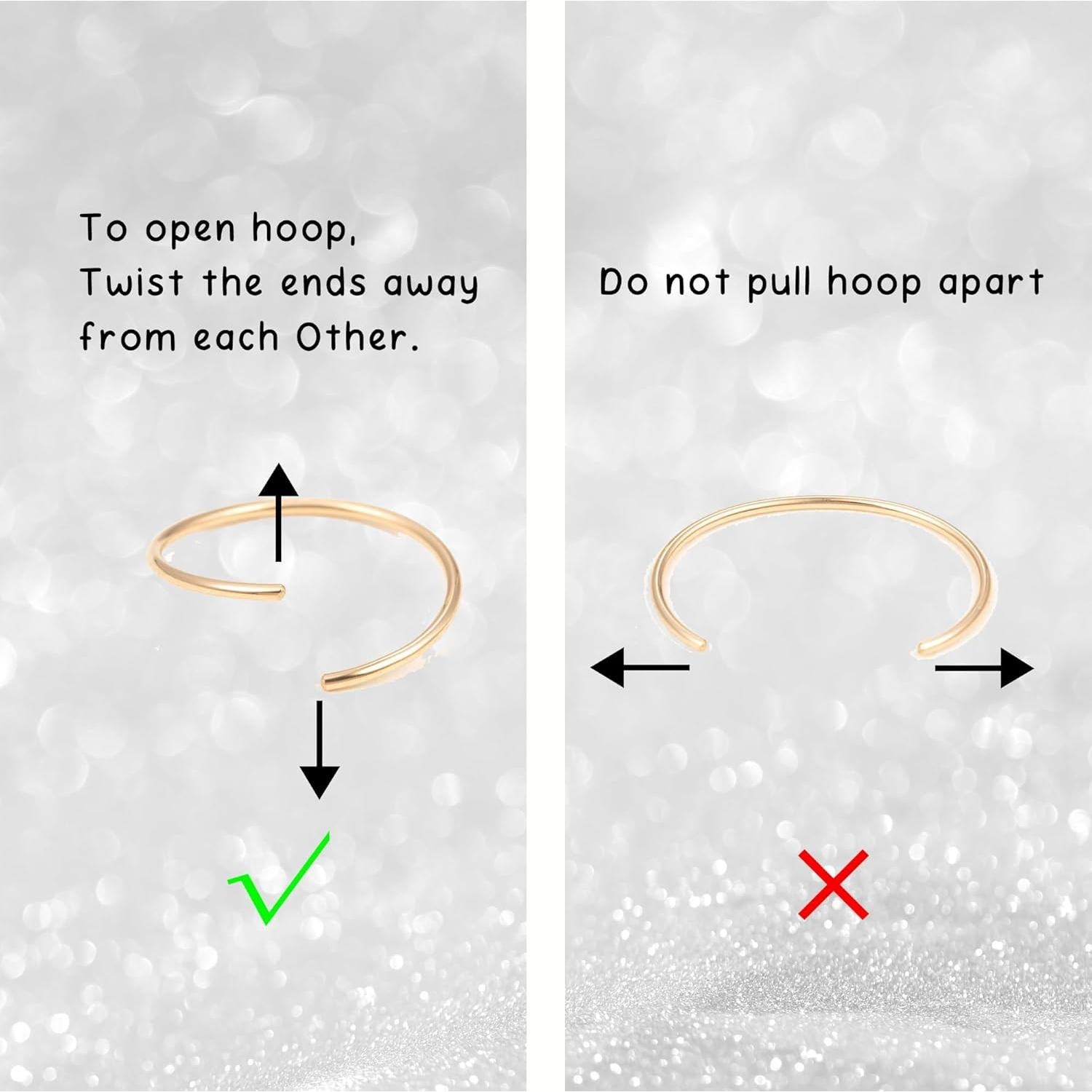 Conjunto 3 Aros de Nariz Delgados Oro 14K Plata Esterlina 7mm