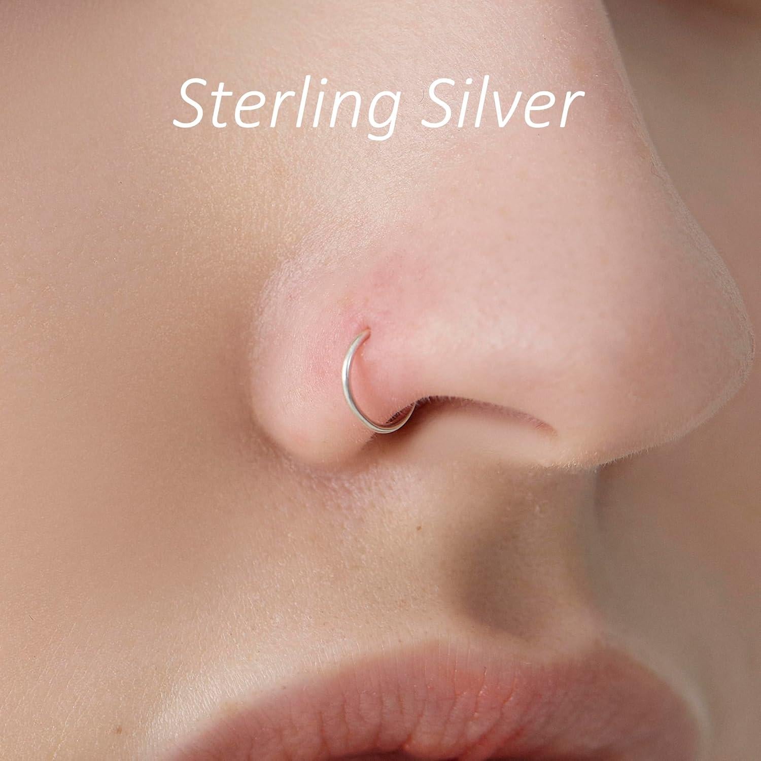 Conjunto 3 Aros de Nariz Delgados Oro 14K Plata Esterlina 7mm