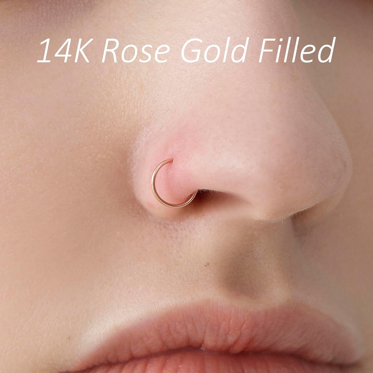 Conjunto 3 Aros de Nariz Delgados Oro 14K Plata Esterlina 7mm