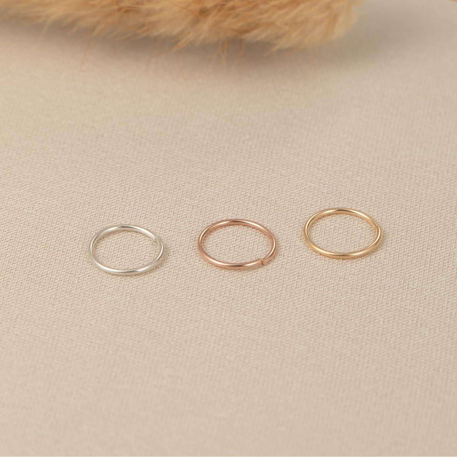 Conjunto 3 Aros de Nariz Delgados Oro 14K Plata Esterlina 7mm