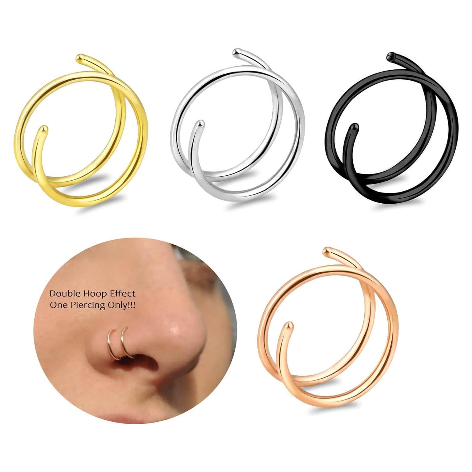 Anillo de Nariz Doble Espiral 20G 8mm Acero Inoxidable 4pcs