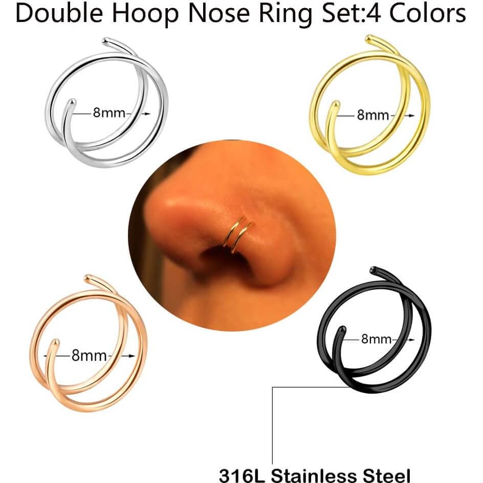 Anillo de Nariz Doble Espiral 20G 8mm Acero Inoxidable 4pcs