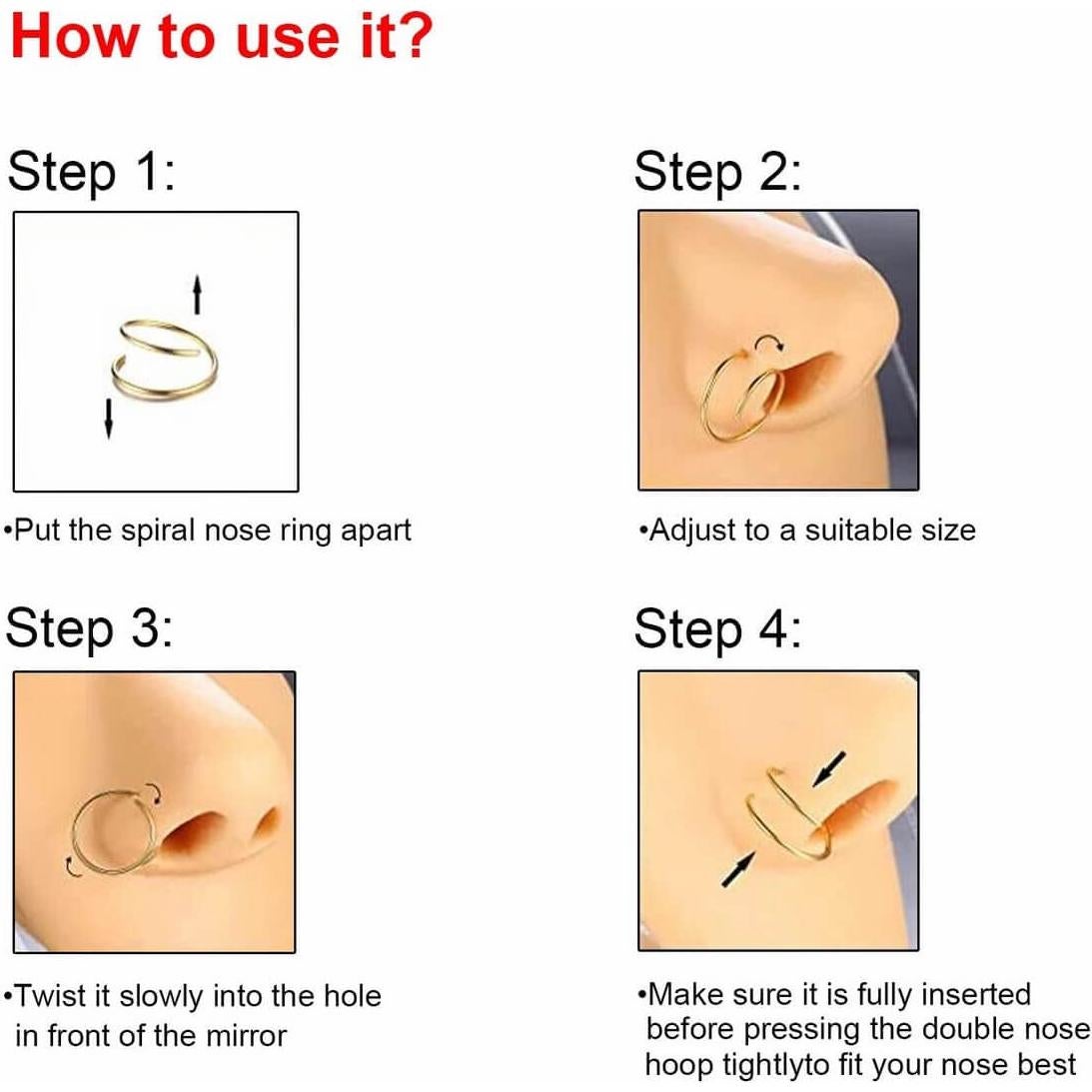 Anillo de Nariz Doble Espiral 20G 8mm Acero Inoxidable 4pcs