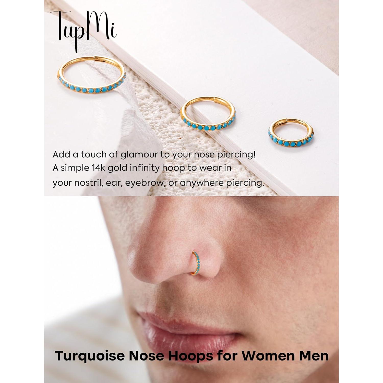 Aros de Nariz Titanio 20G Turquesa 8mm Oro Hipoalergénicos