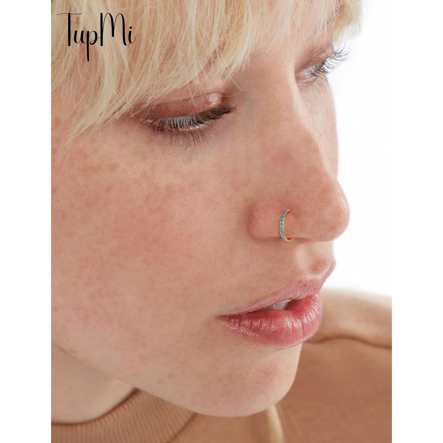 Aros de Nariz Titanio 20G Turquesa 8mm Oro Hipoalergénicos
