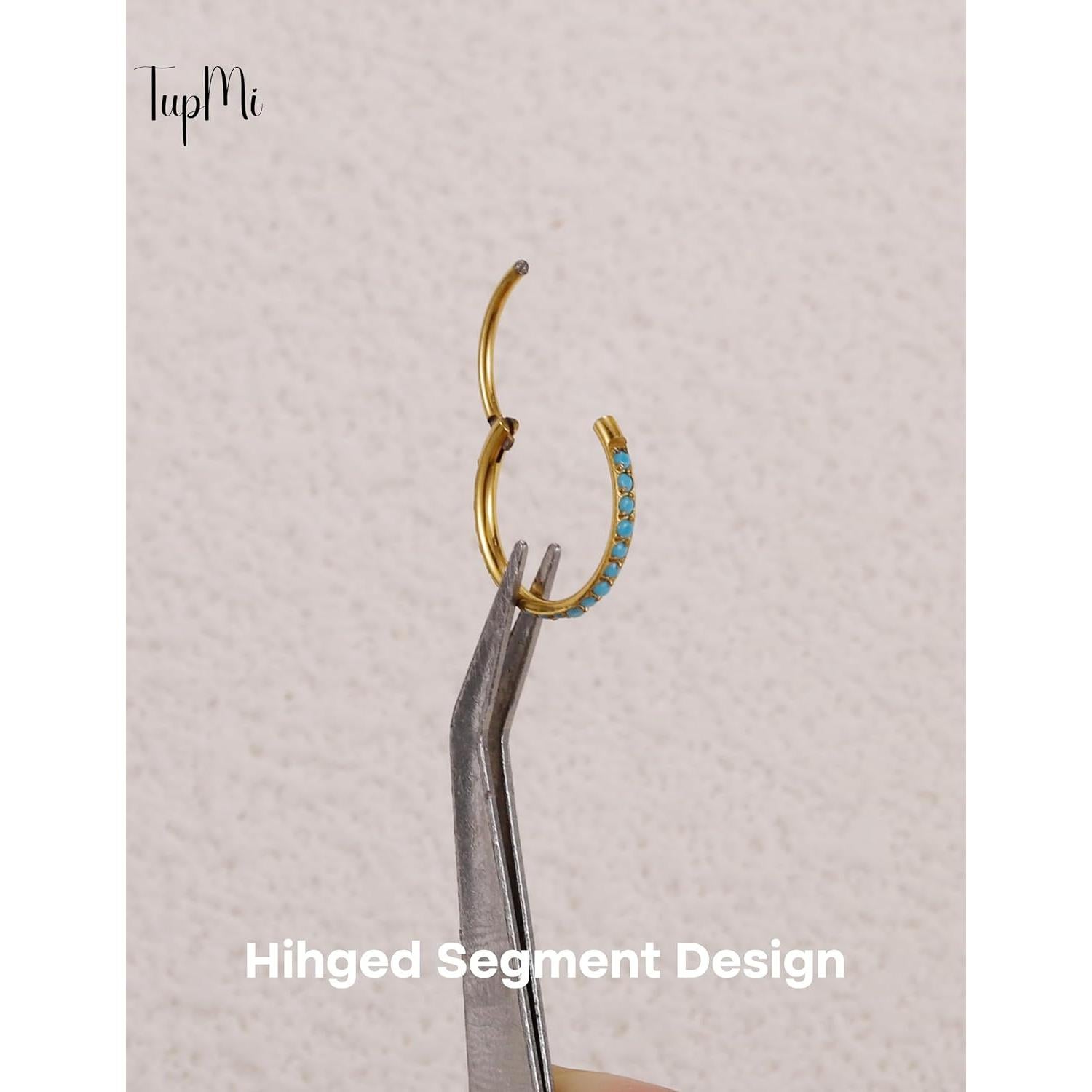 Aros de Nariz Titanio 20G Turquesa 8mm Oro Hipoalergénicos