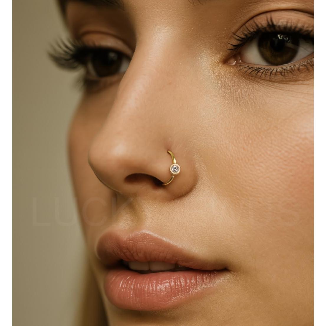 Aro de Nariz Dorado LUCKYJEWUS 8mm 20G Plata Esterlina 925