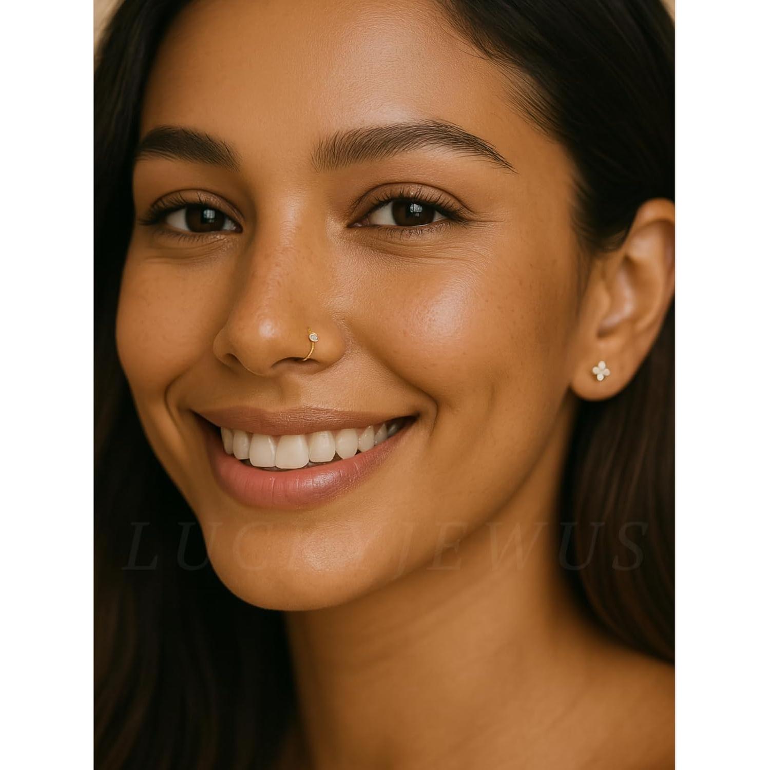 Aro de Nariz Dorado LUCKYJEWUS 8mm 20G Plata Esterlina 925