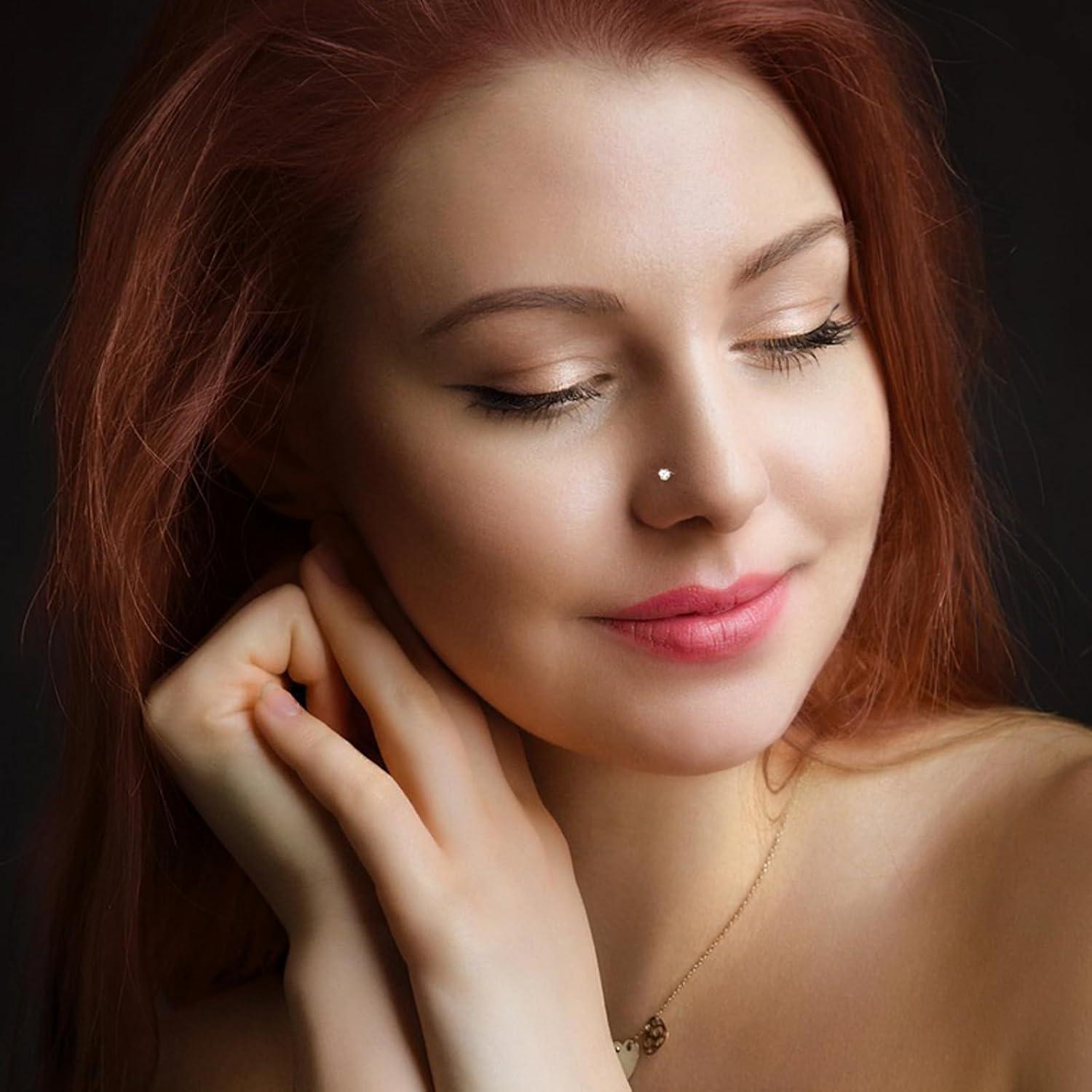 Hoop Nose Rings And Nose Studs For Women Men Corkscrew Bone L Shaped Nose Studs Hypoallergenic Cubic Zirconia Surgical Steel Nose Piercings Jewelry Small Silver/Gold Nose Rings 1.5/2/3mm 8 Pcs