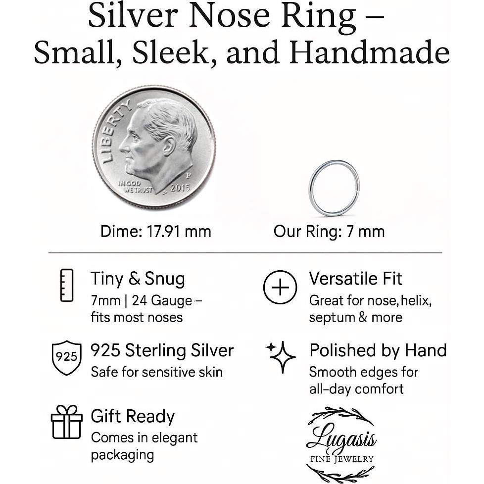 Anillo de Nariz de Plata Esterlina 925 Hecho a Mano 7mm