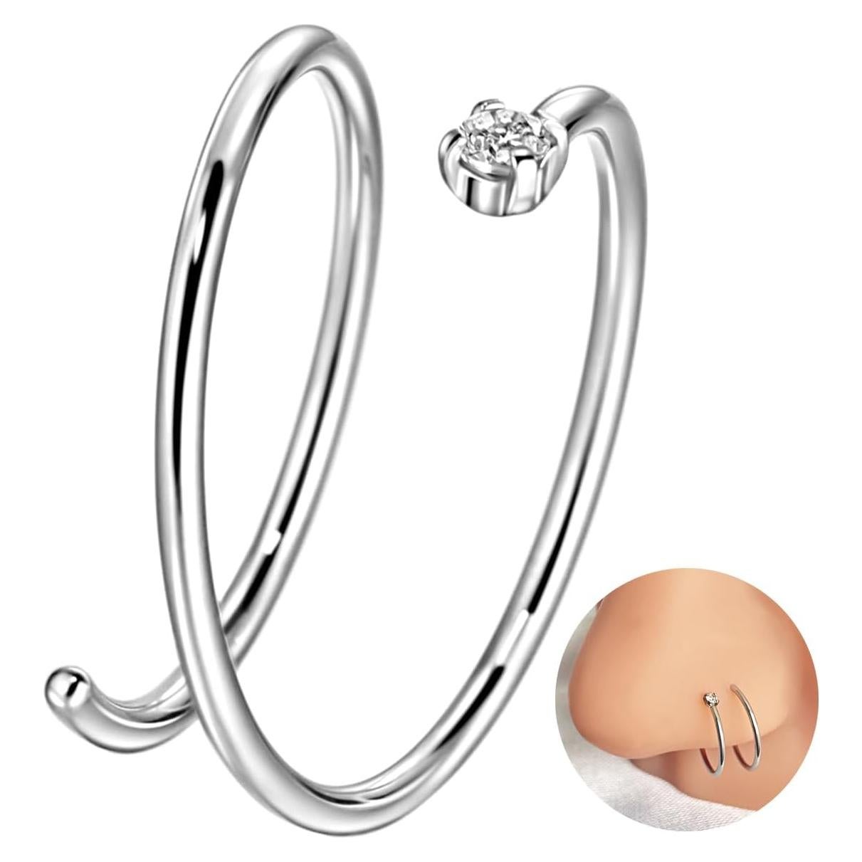 Aro de Nariz Doble 20G 10mm Acero Quirúrgico Plateado