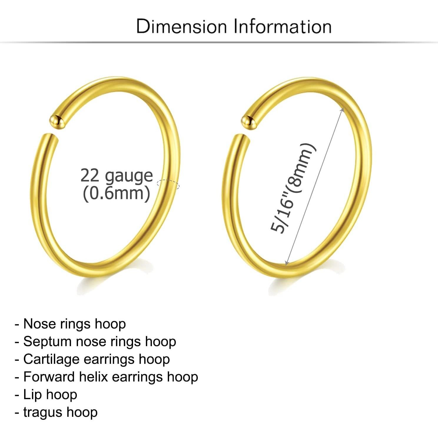 Aros Nasales Hipoalergénicos MODRSA Acero Quirúrgico 8mm 22g