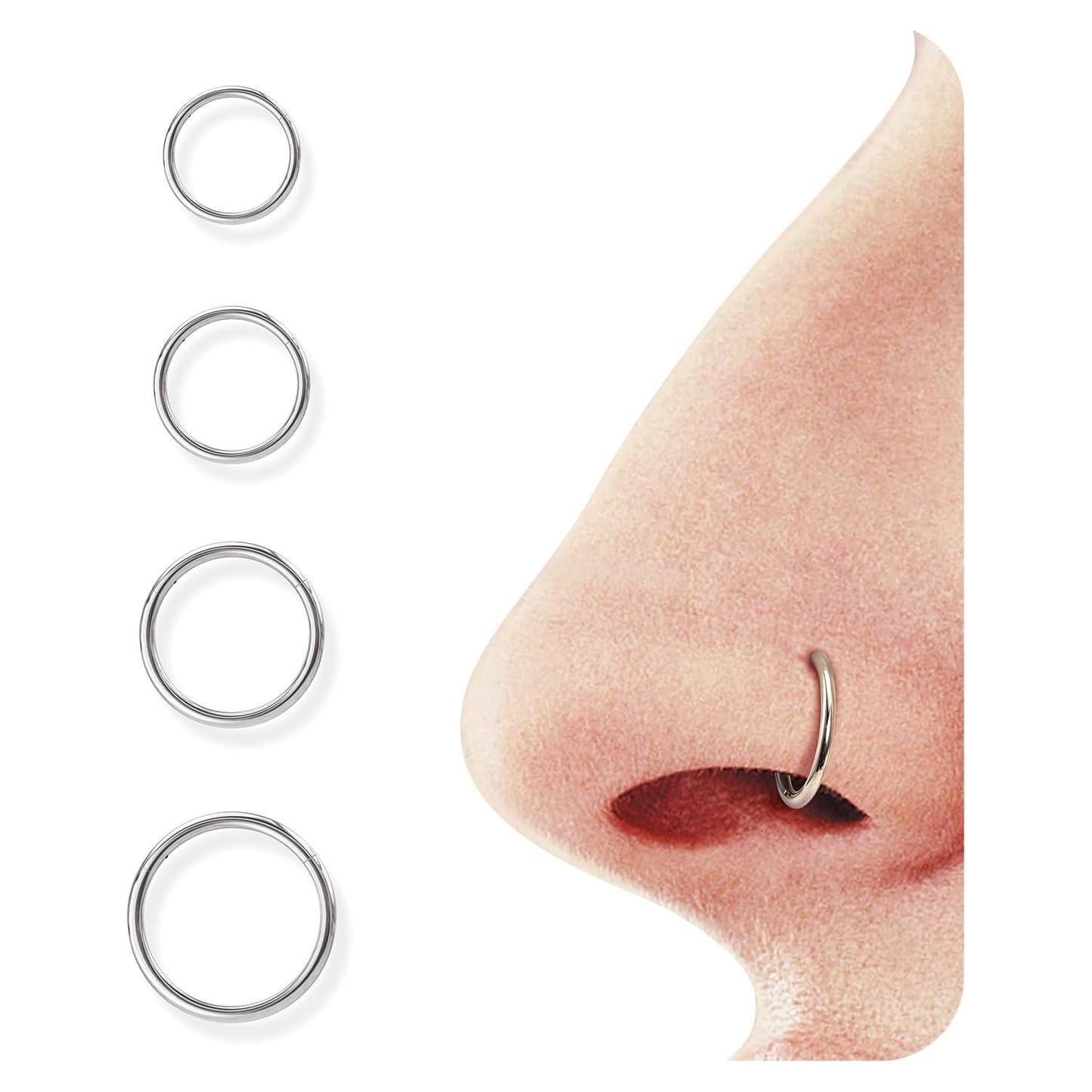 BodyBonita 9 Piezas Aros de Nariz Acero Quirúrgico 316L Plata