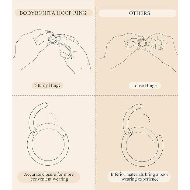 BodyBonita 9 Piezas Aros de Nariz Acero Quirúrgico 316L Plata