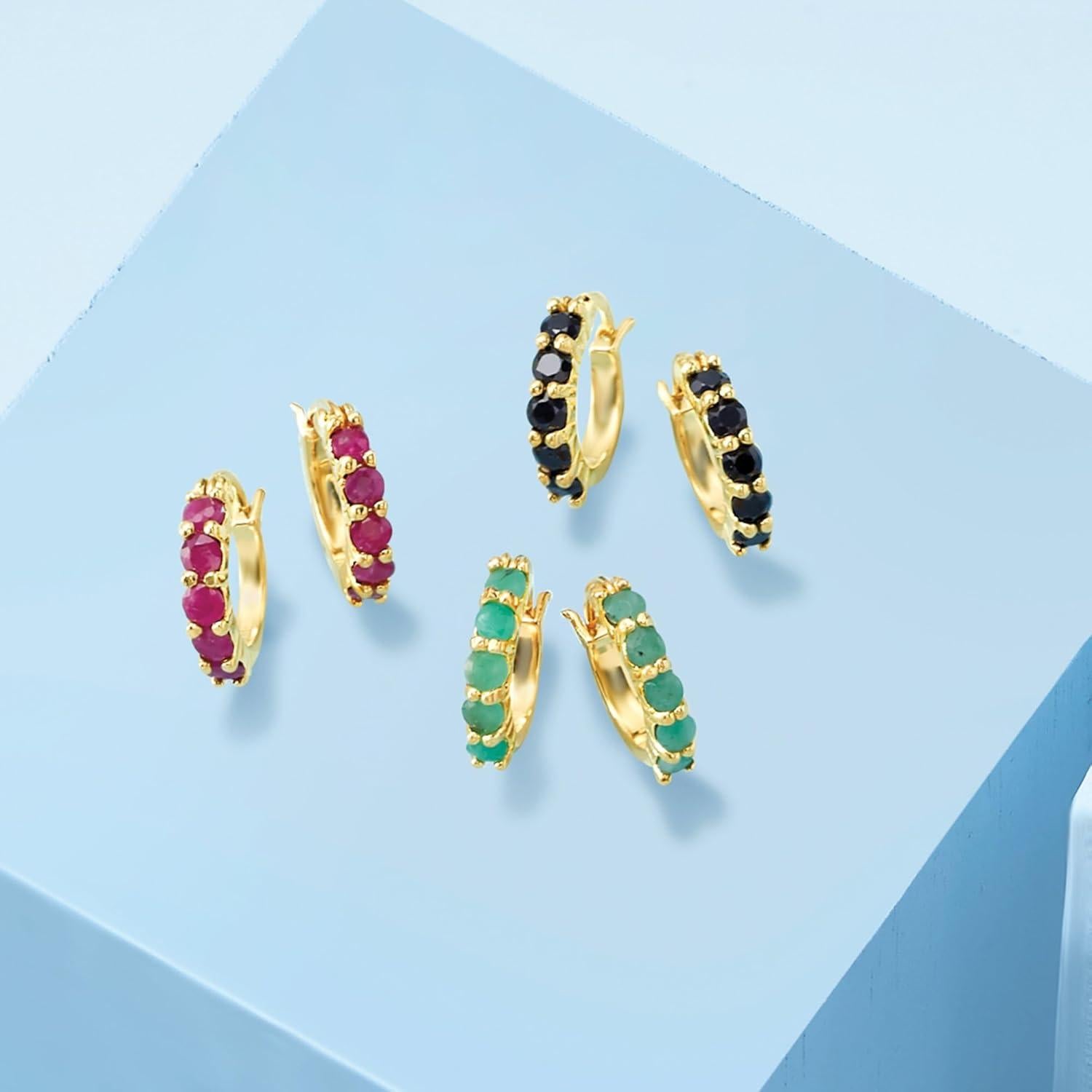 Pendientes de aro huggie Ross-Simons 3 pares piedras preciosas