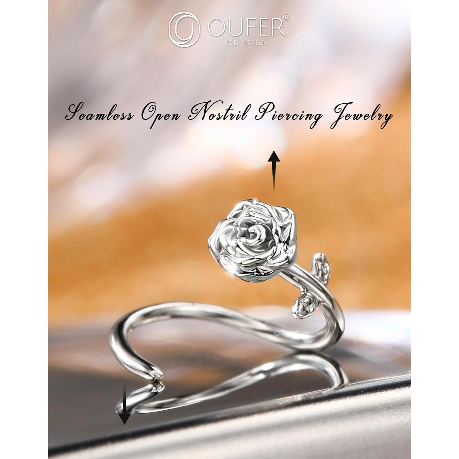 Anillo de Nariz OUFER Floral Plateado 20G 8mm Acero Inoxidable