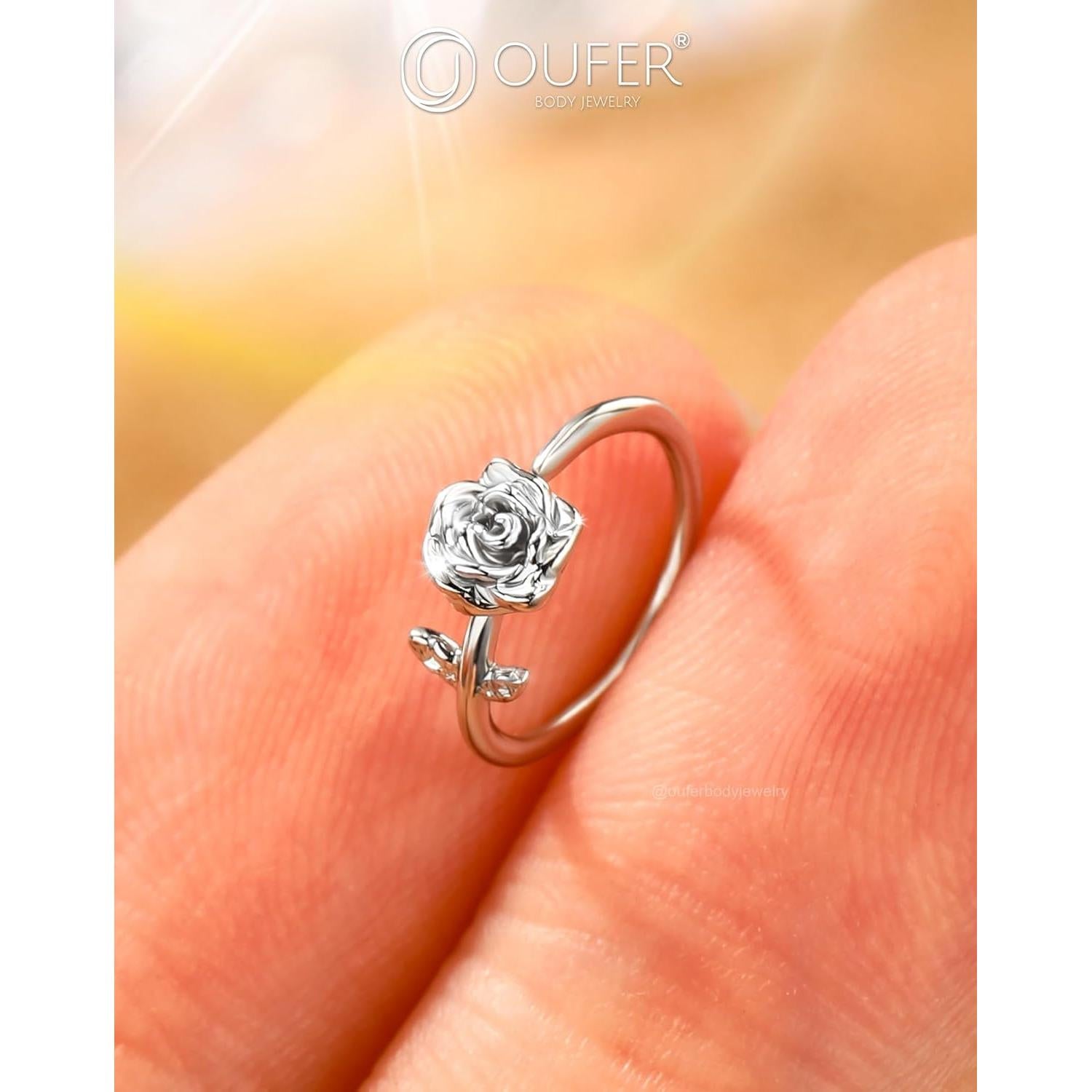 Anillo de Nariz OUFER Floral Plateado 20G 8mm Acero Inoxidable