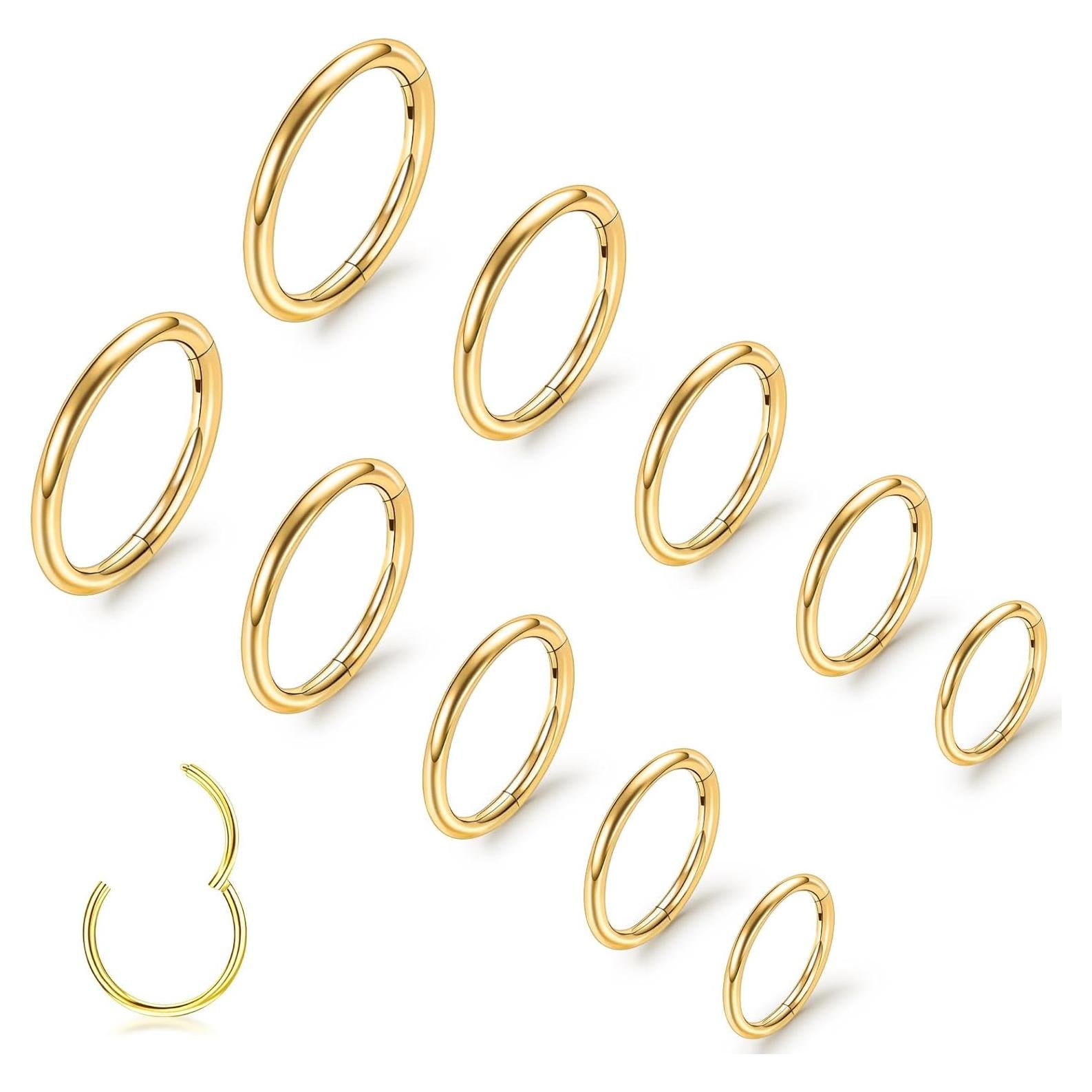 Conjunto 10 Aros de Nariz Dorados 20G Acero Inoxidable Hipoalergénico