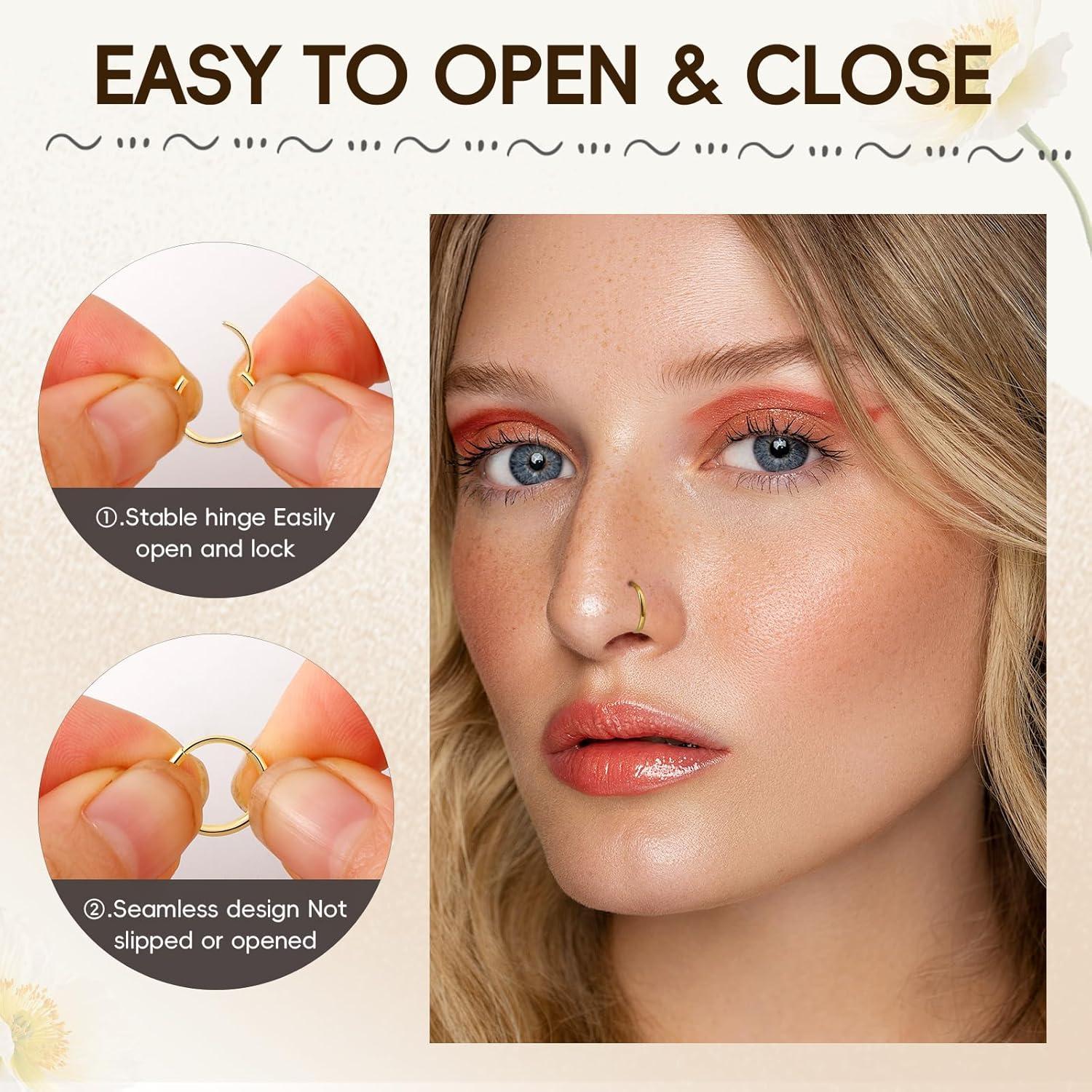 Conjunto 10 Aros de Nariz Dorados 20G Acero Inoxidable Hipoalergénico