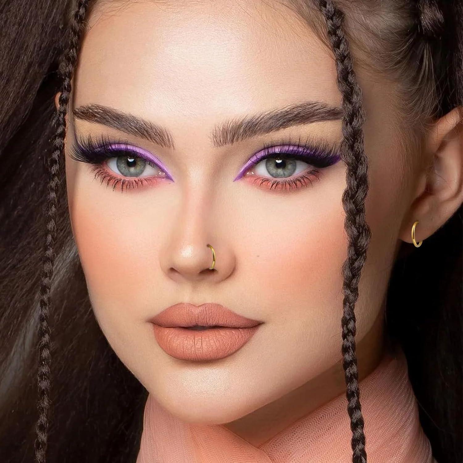 Conjunto 10 Aros de Nariz Dorados 20G Acero Inoxidable Hipoalergénico