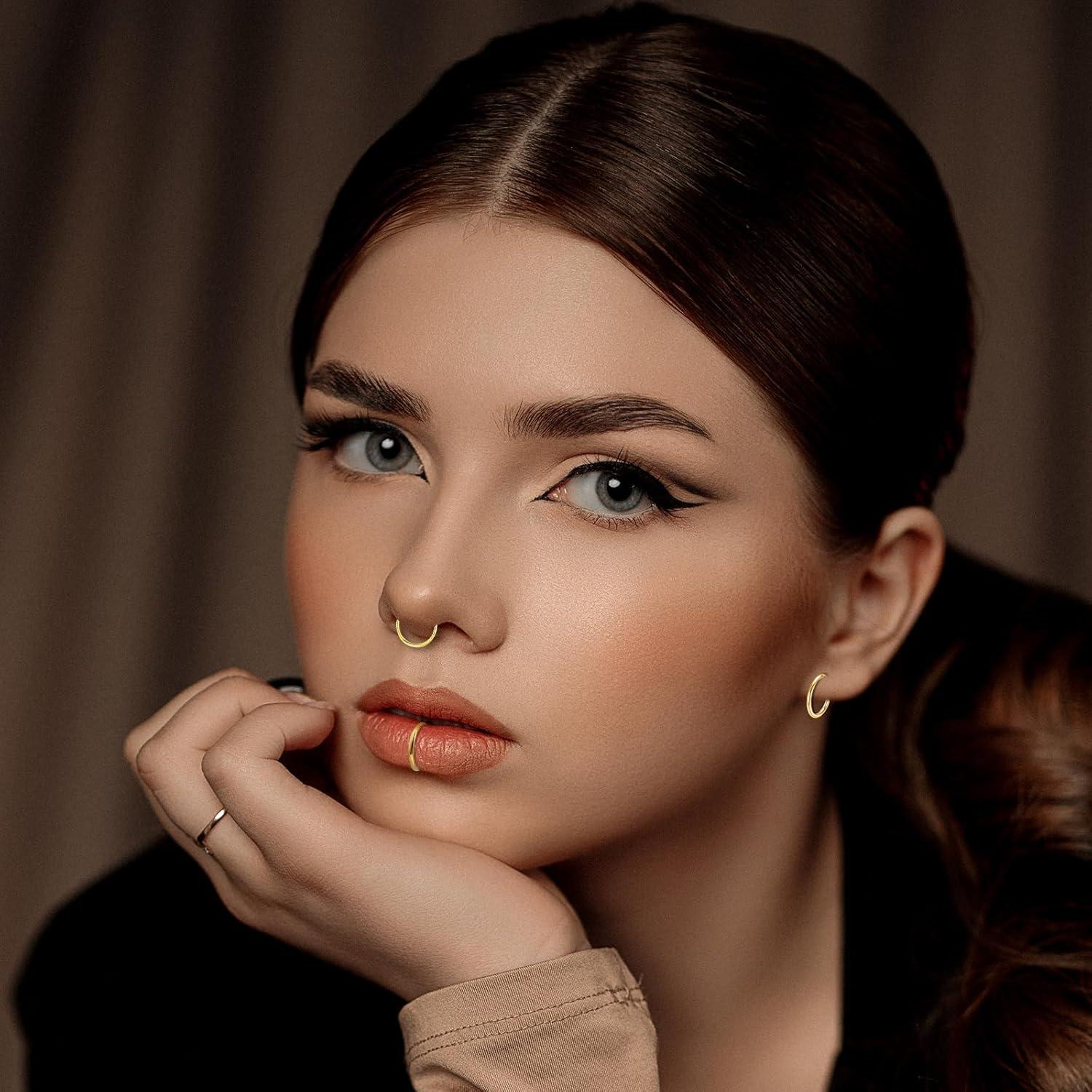 Conjunto 10 Aros de Nariz Dorados 20G Acero Inoxidable Hipoalergénico