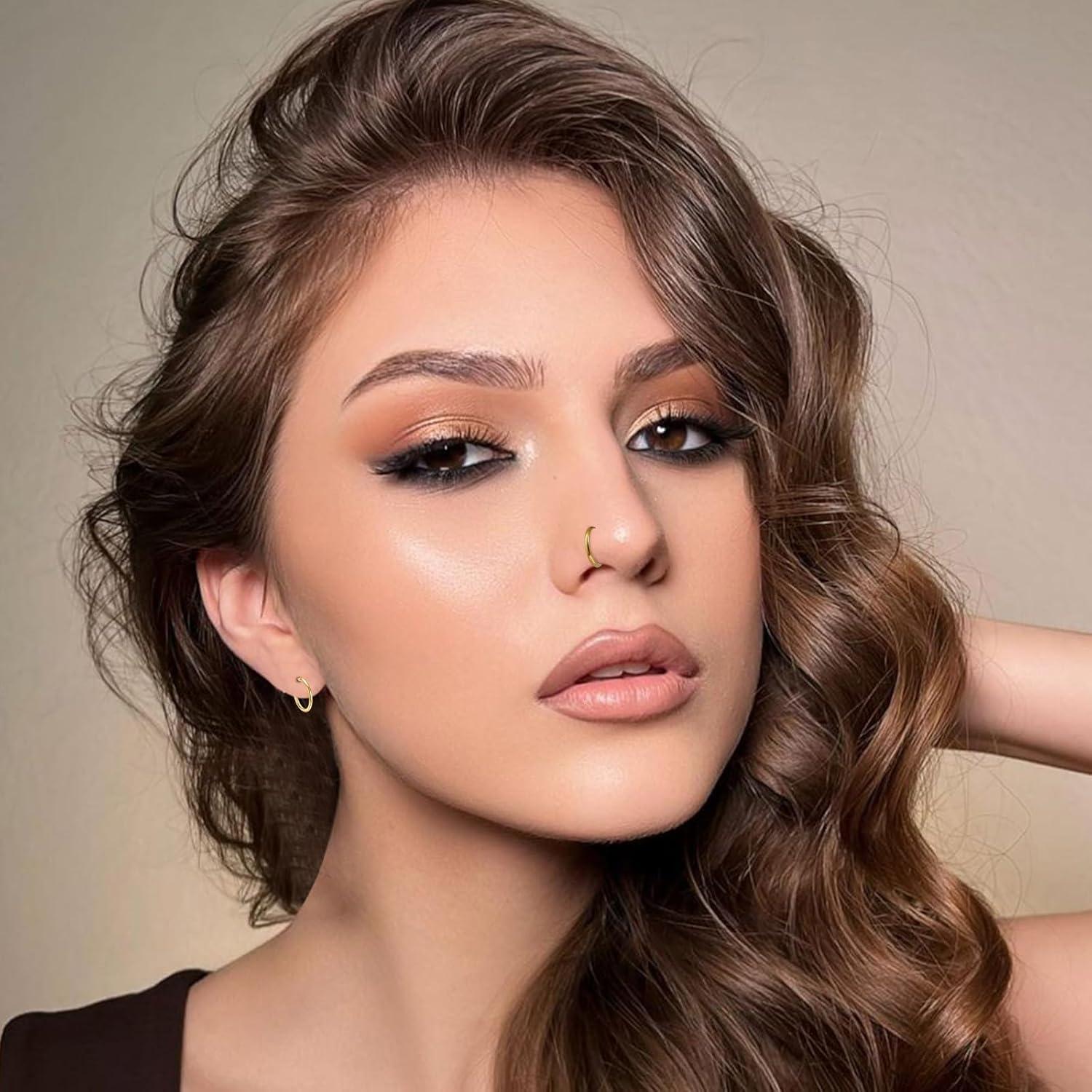 Conjunto 10 Aros de Nariz Dorados 20G Acero Inoxidable Hipoalergénico