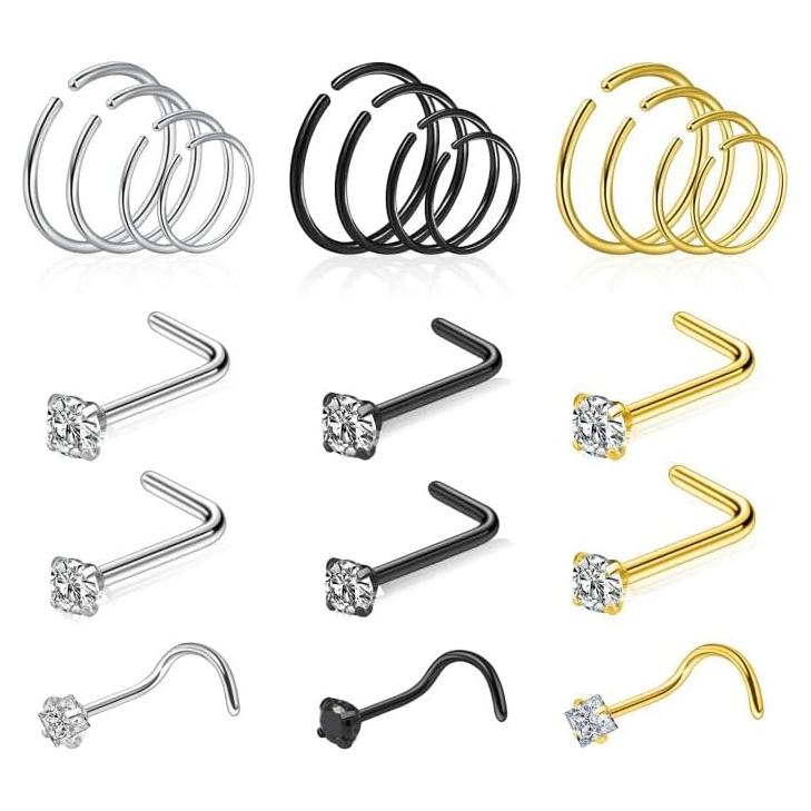 21 Aros de Nariz Acero Quirúrgico Jagosen 6-12mm 18G/20G