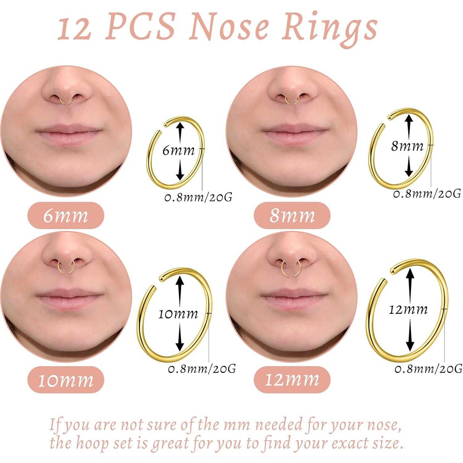 21 Aros de Nariz Acero Quirúrgico Jagosen 6-12mm 18G/20G