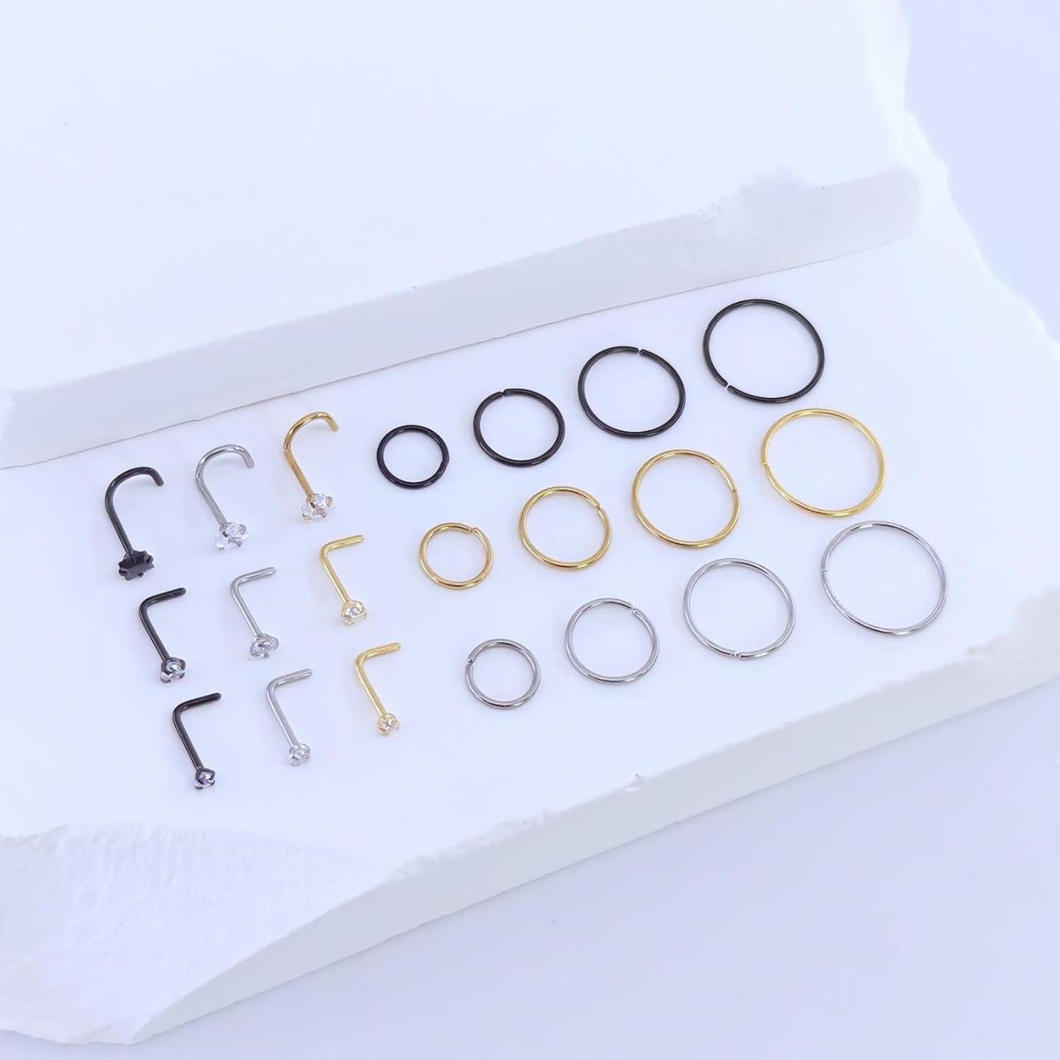 21 Aros de Nariz Acero Quirúrgico Jagosen 6-12mm 18G/20G