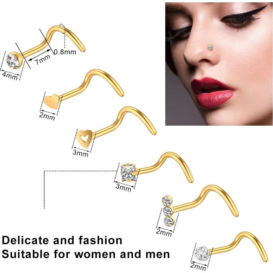 Aros Nasales Dorados ONESING 40 Piezas Acero Inoxidable 20G