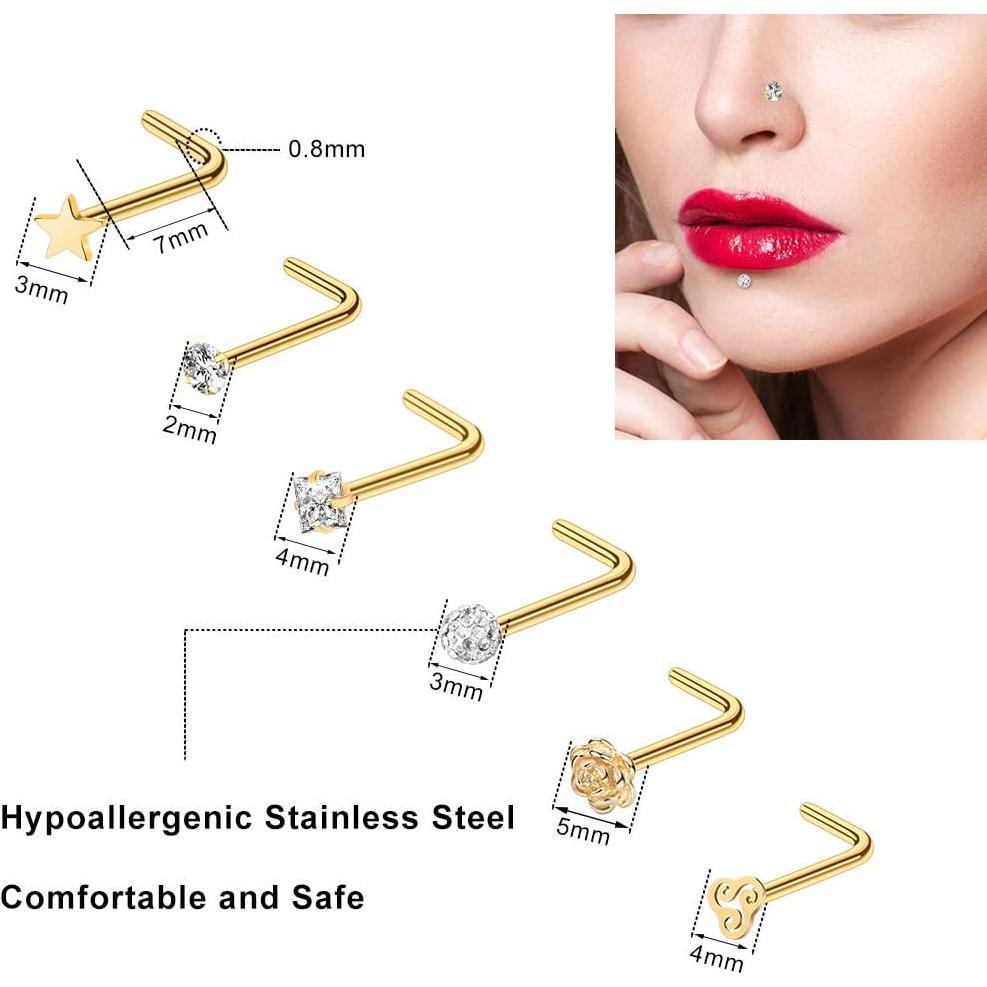 Aros Nasales Dorados ONESING 40 Piezas Acero Inoxidable 20G