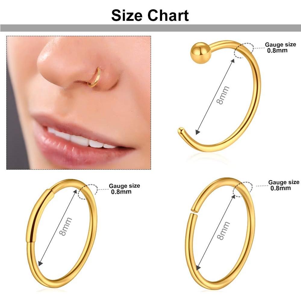 Aros Nasales Dorados ONESING 40 Piezas Acero Inoxidable 20G