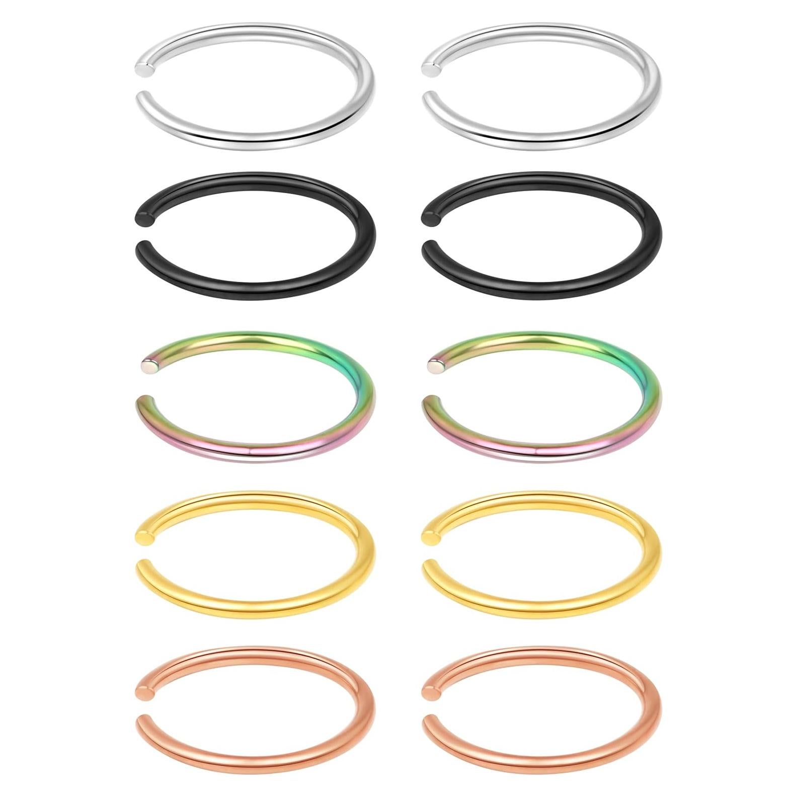 Aros Nasales Falsos 10 Pcs Acero Inoxidable 16G 8mm - Plata/Oro