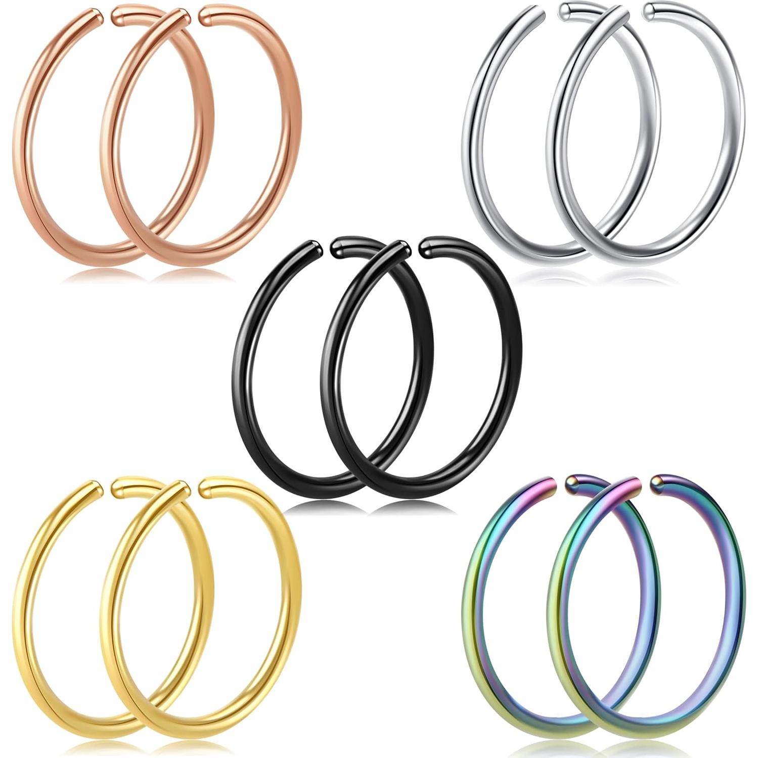 Aros Nasales Falsos 10 Pcs Acero Inoxidable 16G 8mm - Plata/Oro