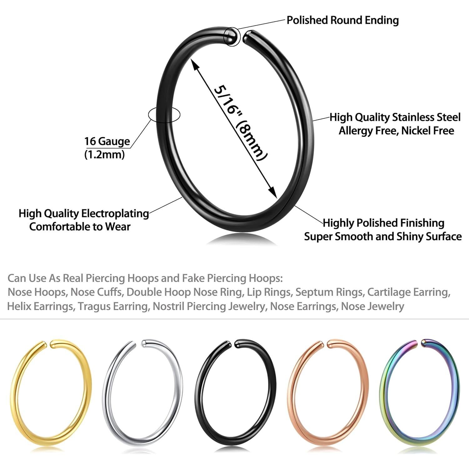 Aros Nasales Falsos 10 Pcs Acero Inoxidable 16G 8mm - Plata/Oro