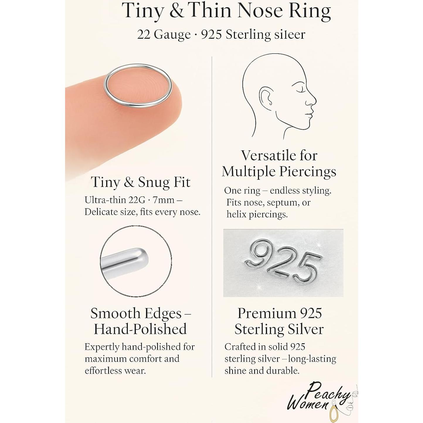 Anillo de Nariz de Plata Esterlina 925 7mm para Mujeres