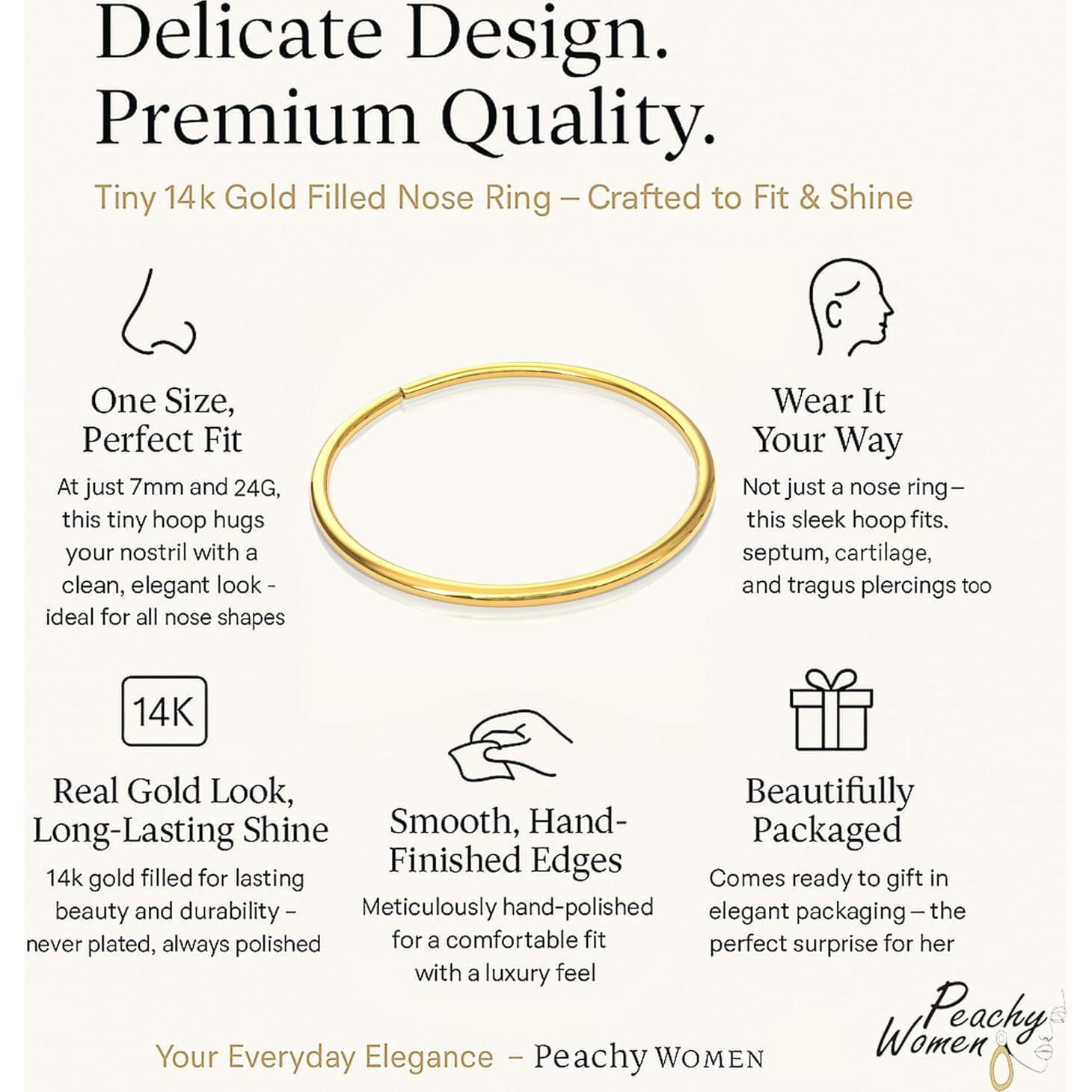 Aro Nasal de Oro 14k 7mm para Mujeres - Joyería Hecha a Mano